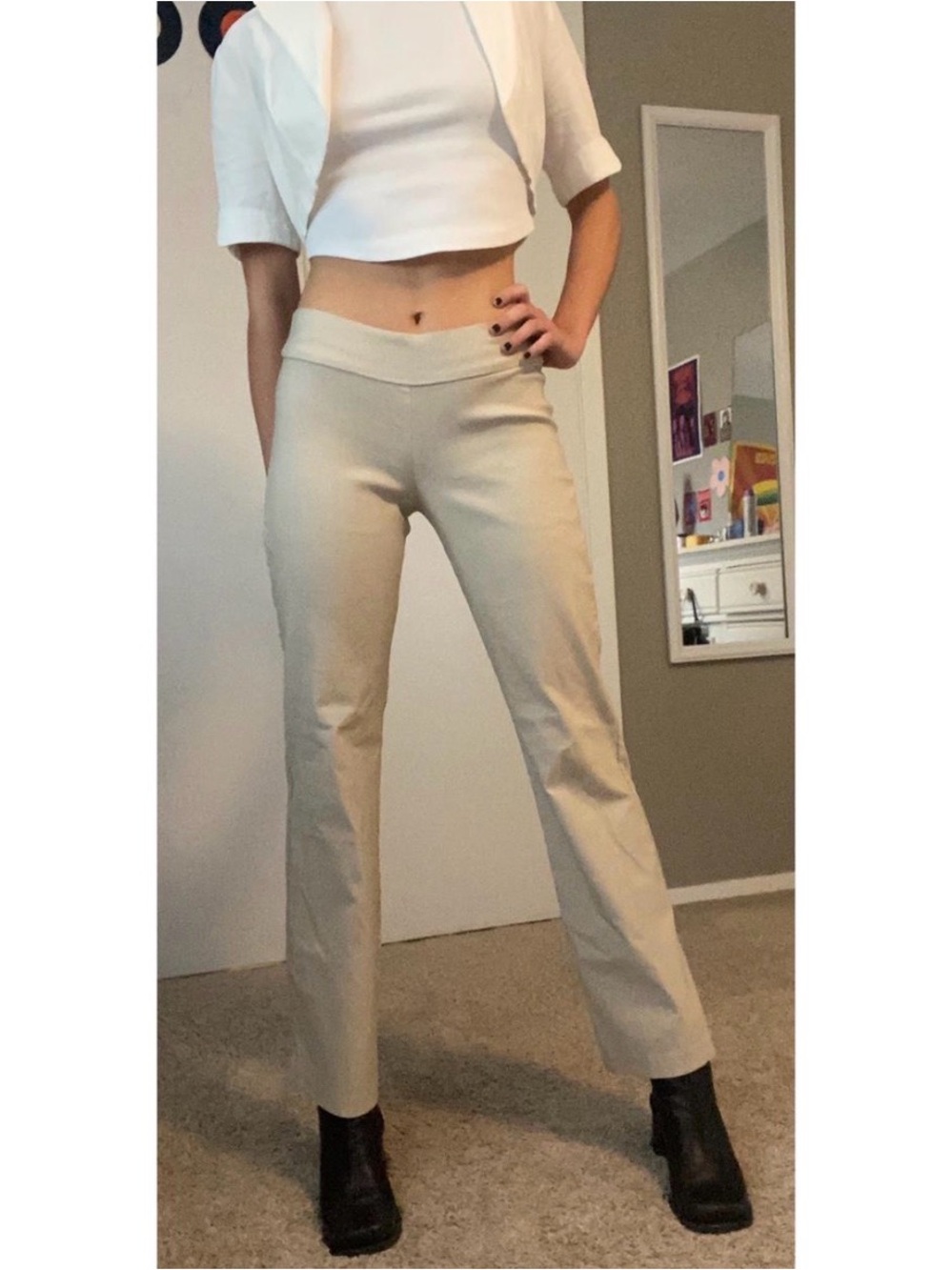 Women's High-Rise Straight Leg Pants in Beige